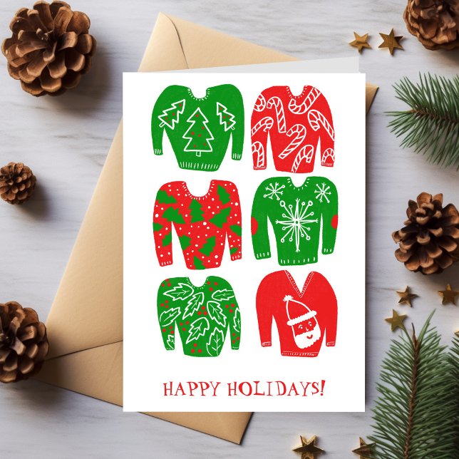Carte Joyeuses fêtes de Noël moche Sweater (Happy Holidays Ugly Christmas Sweater CUSTOM Card
)