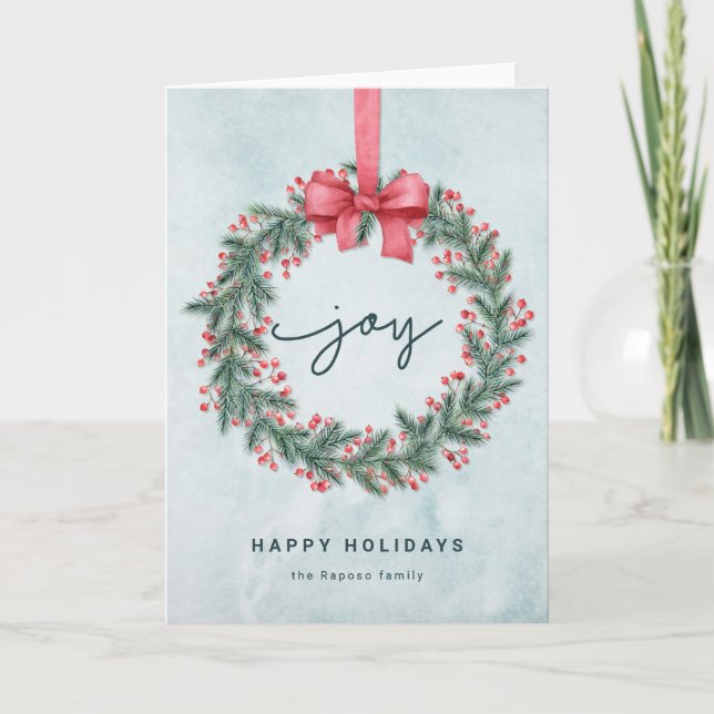 Carte Joyeuses fêtes Illustré Noël Bow Wreath (Devant)