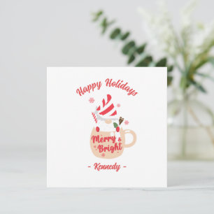 Carte Joyeuses fêtes - Mug Rose Chaud cacao Joyer et bri