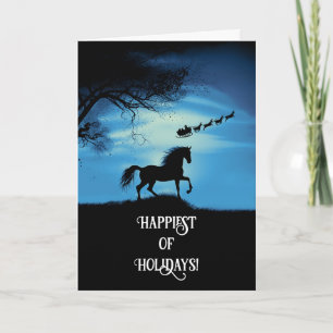 Carte Joyeuses fêtes Noël avec Horse Watching Père Noël