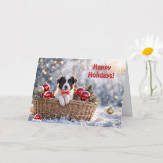 Carte Joyeuses fêtes Noël jolie frontière Collie Puppy