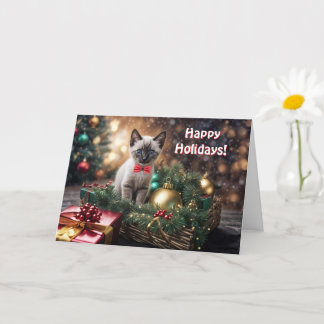 Carte Joyeuses fêtes Noël Kitten Siamese Type Chat
