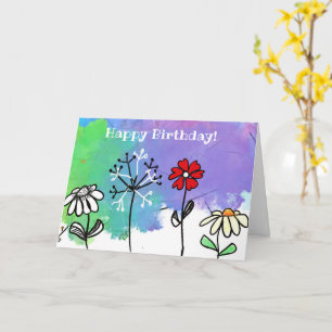 Carte Joyeuses fleurs de dessins animés vives sur l'aqua
