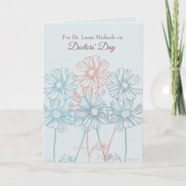 Carte Joyeuses fleurs de jour des médecins Nom personnal (Devant)