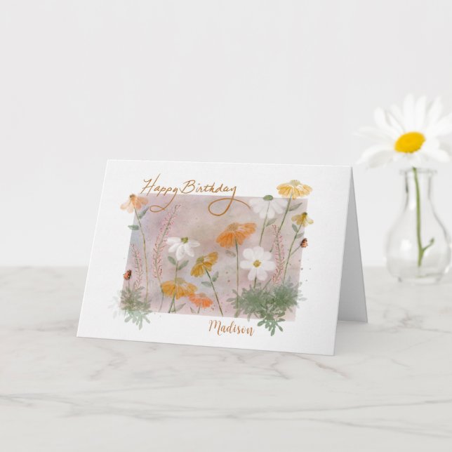 Carte Joyeuses Fleurs de Printemps Anniversaire Personna (Petite plante)