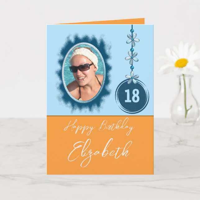 Carte Joyeuses fleurs du 18ème anniversaire bleu orange  (Petite plante)