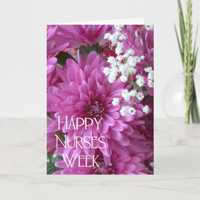 Carte Joyeuses infirmières Semaine-Pink Chrysanthèmes (Devant)