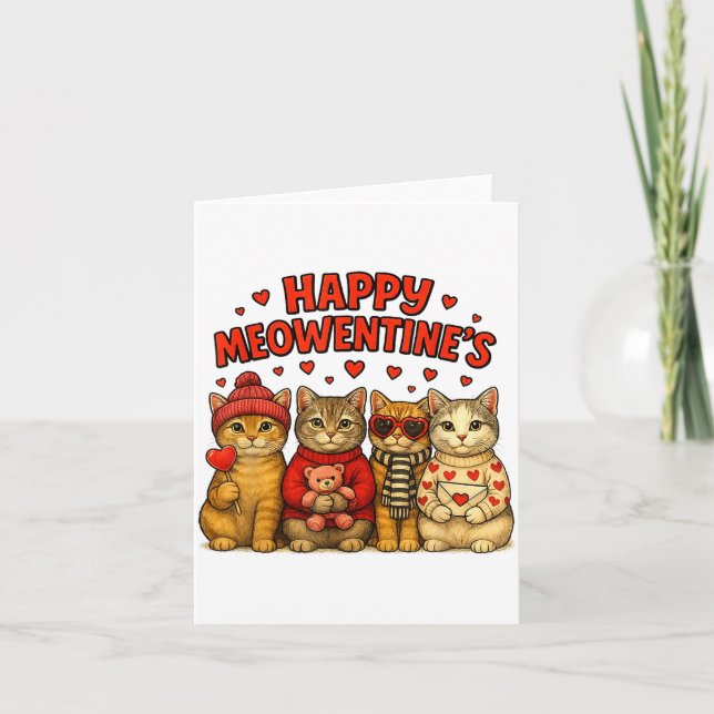 Carte Joyeuses Meowentines Chats Mignons Saint Valentin  (Devant)