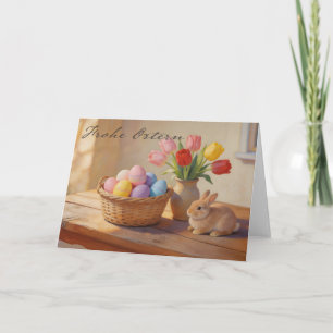 Carte Joyeuses Pâques avec des œufs colorés et des tulip