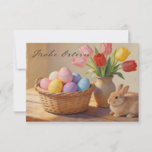 Carte Joyeuses Pâques avec des œufs colorés et des tulip