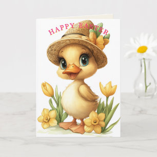 Carte Joyeuses Pâques Caneton Jaune Jonquilles
