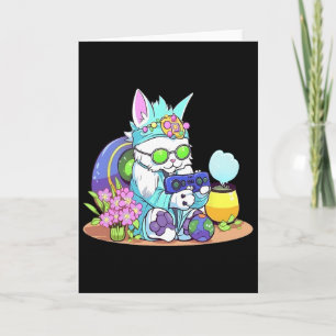 Carte Joyeuses Pâques Chat Lapin Drôle Joueur Vidéo Game