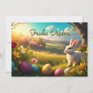 Carte Joyeuses Pâques dans un paysage printanier