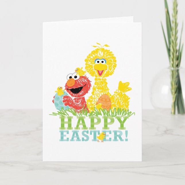 Carte Joyeuses Pâques d'Elmo et Big Bird (Devant)