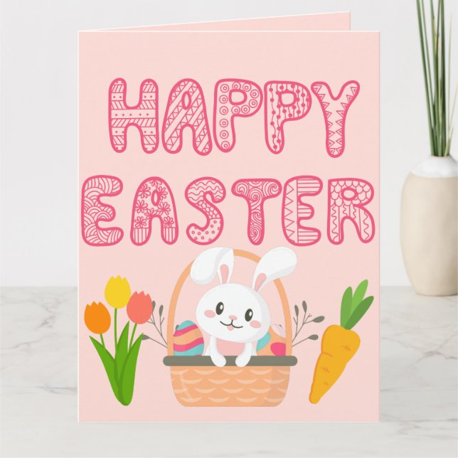 Carte Joyeuses Pâques Jolis Beaux Œufs de Pâques & Lapin (Devant)