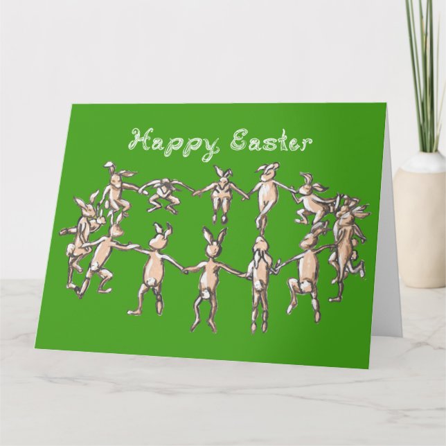 Carte Joyeuses Pâques Tissu Police Lapins Danse Imprimab (Devant)