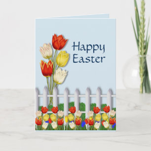 Carte Joyeuses Pâques, tulipes lumineuses