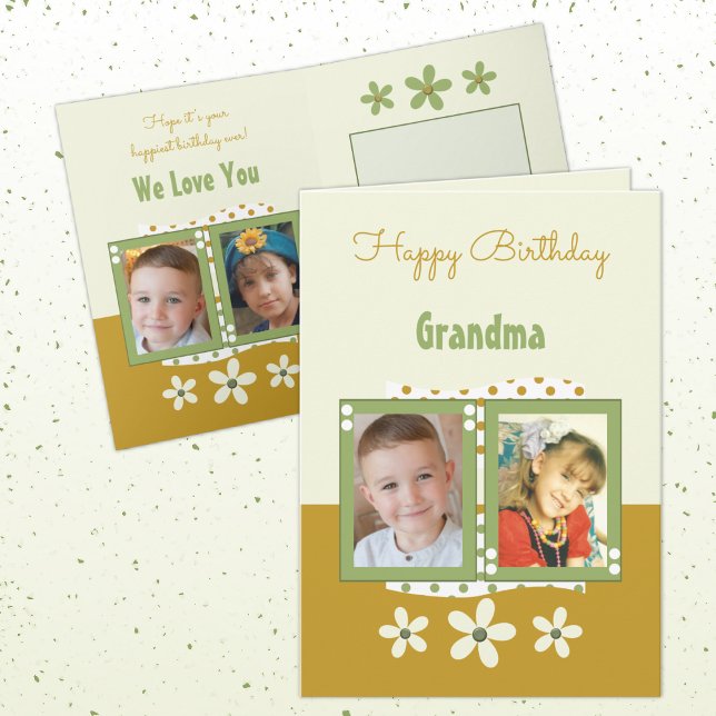Carte Joyeuses photos d'anniversaire grand-mère vert et  (Créateur téléchargé)