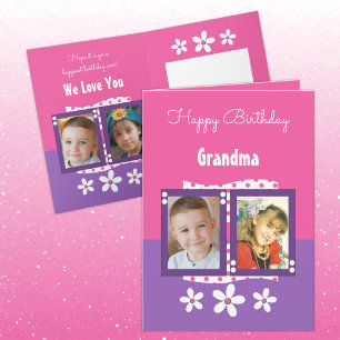 Carte Joyeuses photos de grand-mère à l'anniversaire ros