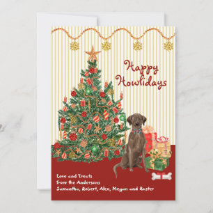Carte Joyeuses vacances Brown Labrador Retriever Tree