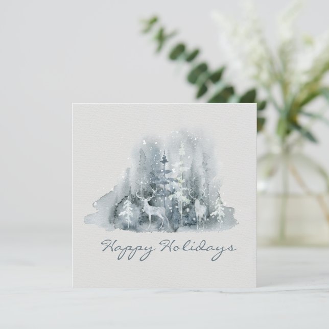 Carte Joyeuses Vacances Cerf Hiver Scène Script Vacances (Debout devant)