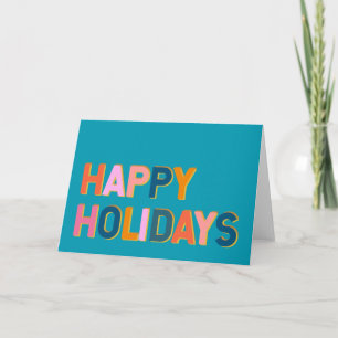 Carte Joyeuses Vacances Cute Colorée Typographie Bleue