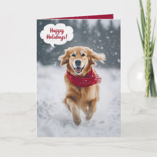 Carte Joyeuses Vacances Golden Retriever En Neige