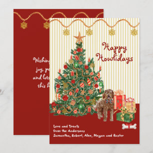 Carte Joyeuses vacances Labradoodle Tree présente
