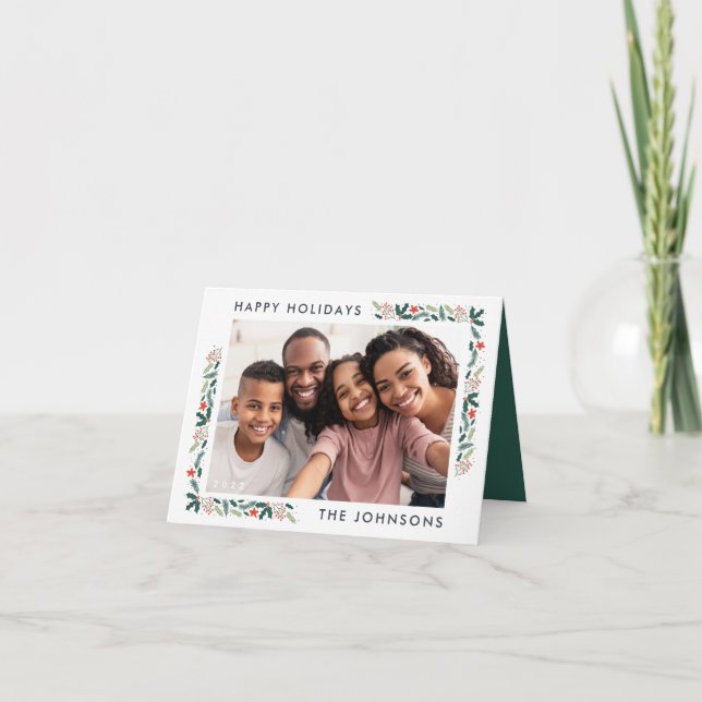Carte Joyeuses Vacances Moderne Foliage Botanique Photo (Devant)