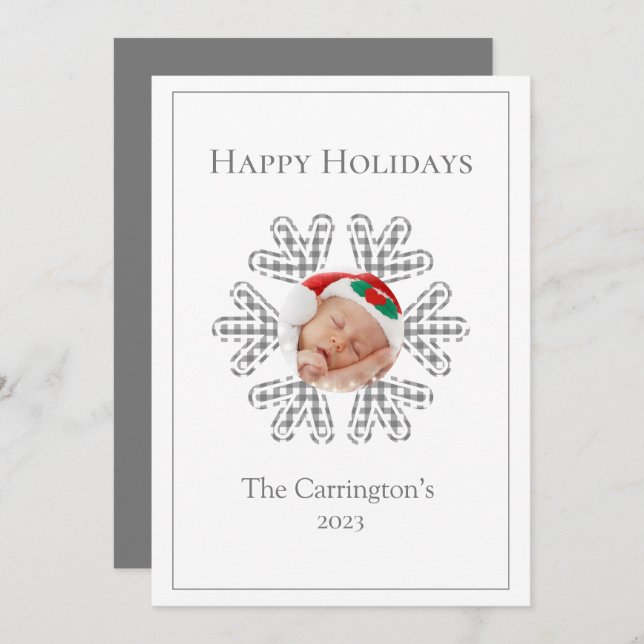 Carte Joyeuses vacances Plaid Snowflake photo saisonnièr (Devant / Derrière)