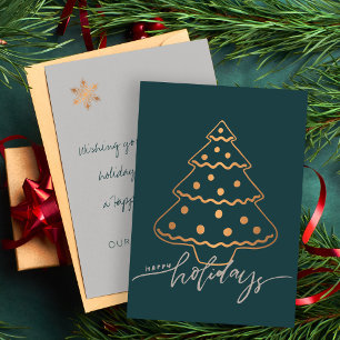 Carte Joyeuses vacances Rose or cuivre arbre de Noël