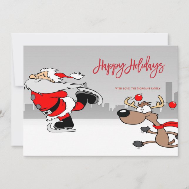 Carte Joyeuses vacances Santa Claus Raindeer Photo (Devant)