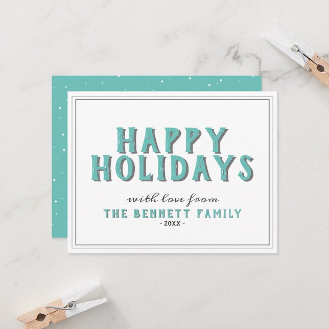 Carte Joyeuses vacances Typographie Turquoise Noël (Devant/Arrière en situation)