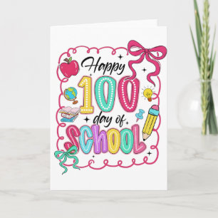 Carte Joyeux 100 Jours d'École Ruban Rose