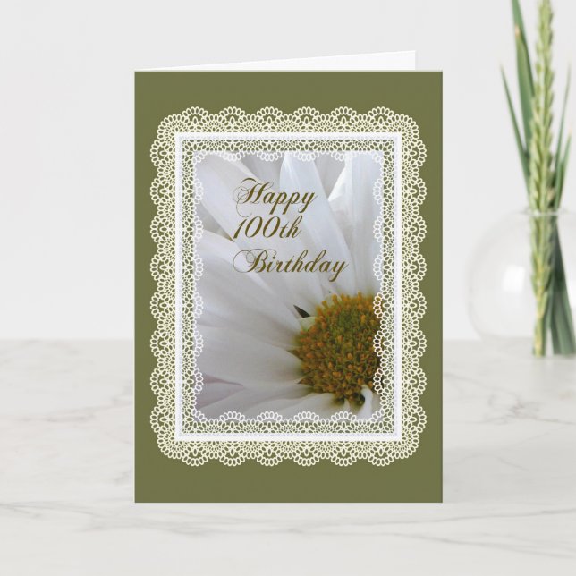 Carte Joyeux 100e anniversaire ! Daisy en cadre dentelle (Devant)