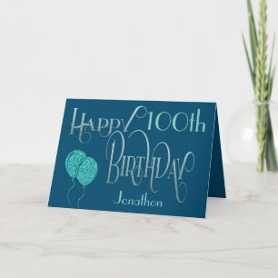 Carte Joyeux 100e Anniversaire Nom Bleu