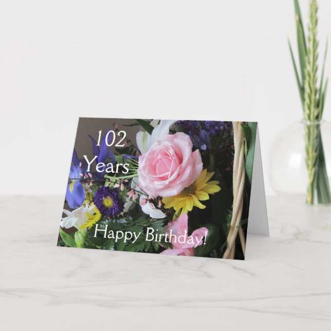 Carte Joyeux 102e anniversaire ! Bouquet rose (Devant)