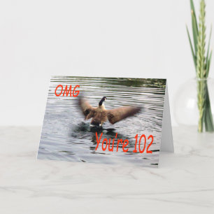Carte Joyeux 102e anniversaire Oie battant