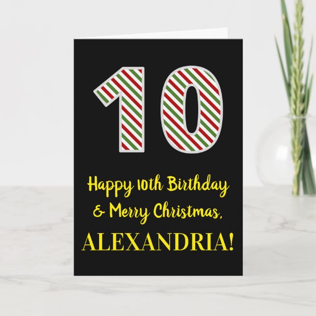 Carte Joyeux 10e anniversaire & Joyeux Noël, Nom personn (Devant)