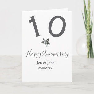 Carte Joyeux 10e anniversaire nom date gris métal étoile