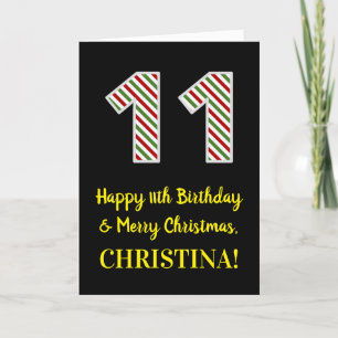 Carte Joyeux 11e anniversaire & Joyeux Noël, Nom personn