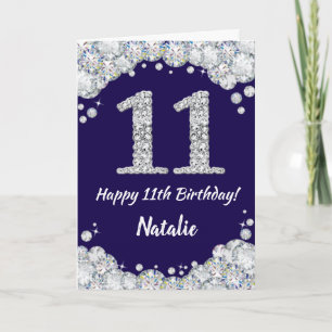 Carte Joyeux 11e anniversaire Marine Bleu et Parties sci