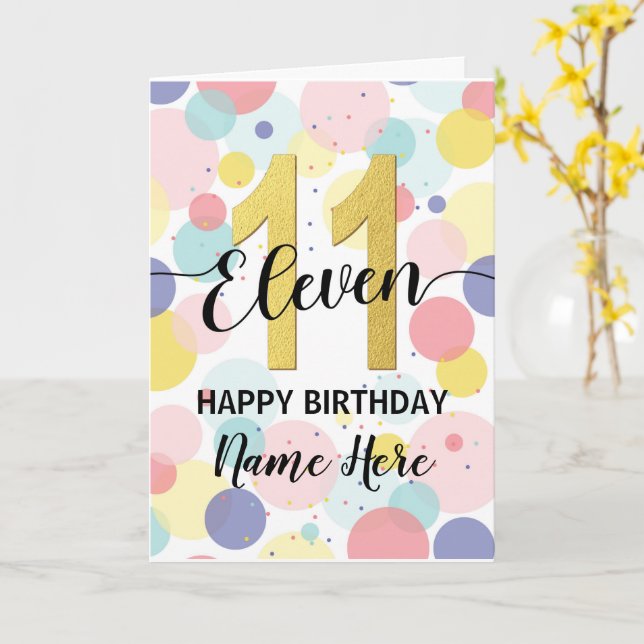 Carte Joyeux 11e anniversaire Pastel Rainbow and Gold Gi (Fleur jaune)