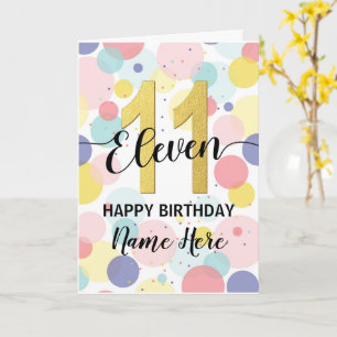 Carte Joyeux 11e anniversaire Pastel Rainbow and Gold Gi