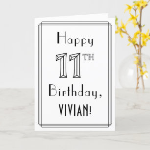Carte Joyeux 11e anniversaire, style Art déco avec nom p