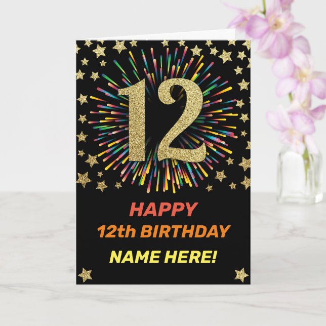 Carte Joyeux 12e anniversaire Black & Gold Rainbow Firew (Orchidée)