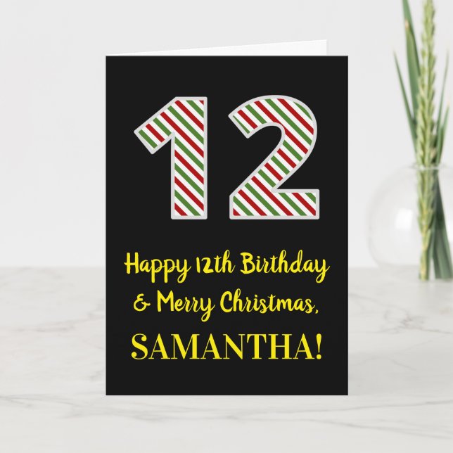 Carte Joyeux 12e anniversaire & Joyeux Noël, Nom personn (Devant)
