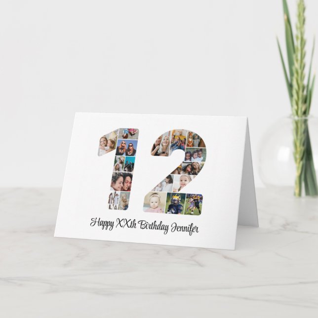Carte Joyeux 12e anniversaire Numéro 12 Collage photo pe (Devant)