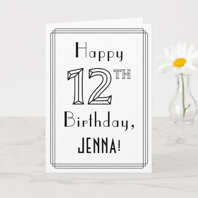 Carte Joyeux 12e anniversaire, style Art déco avec nom p (Petite plante)