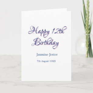 Carte joyeux 12ème anniversaire bleu rose nom date simpl